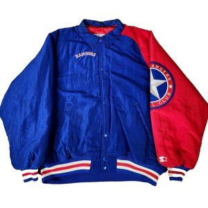 Vintage Texas Rangers Large Starter Jacket Big Baseball Club Patch Button Up MLB